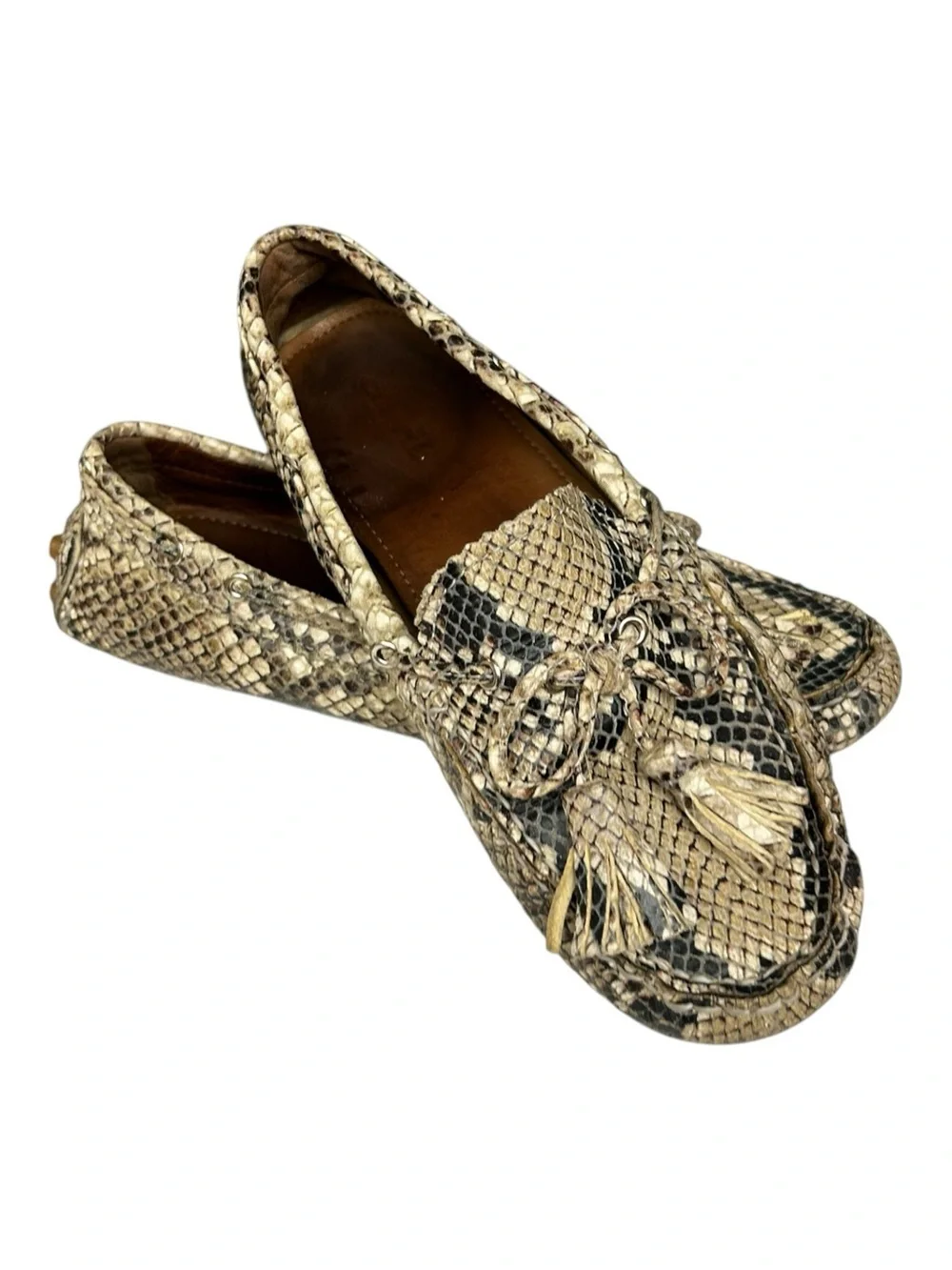 Coach Nadia Snakeskin Print Leather Driving Loafers Size 7 Tassel Loafers